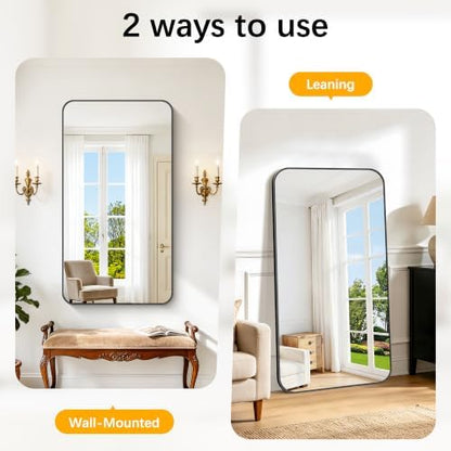 FORBATH Bathroom Mirror 30" x 55", Large Rectangular Wall Mirror with Black Aluminum Frame Rounded Corner, Wall Mounted Mirror for Bathroom Bedroom Entryway Living Room