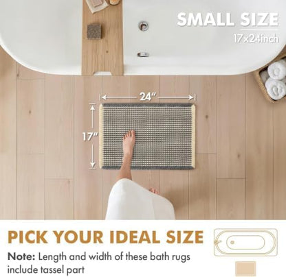 MIULEE Set of 2 Waffle Bathroom Rugs Dark Grey&Yellow Bath Mat 17x24 Inch