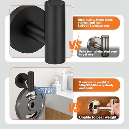 5 Pieces Bathroom Hardware Accessories Set Matte Black, 24Inch Round Towel Racks Set for Bathroom, SUS304 Stainless Steel Towel Bar Set, Toilet Paper Holder with Shelf Wall Mounted