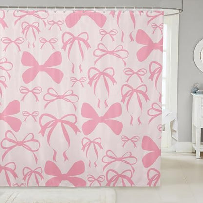 jejeloiu Cute Bowknot Shower Curtain for Bathroom Decor 72"x72" Light Pink Girls Bow Bath Curtain Kawaii Bathroom Accessories Waterproof Polyester Fabric for Stalls Bathtubs Princess Decor