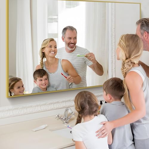 COFENY Gold Bathroom Mirror for Wall, 60x36 Inch Rectangle Mirrors with Metal Frame, Modern Vanity Wall Mirror Decor for Bathroom Living Room, Entryway Hangs Horizontal or Vertical