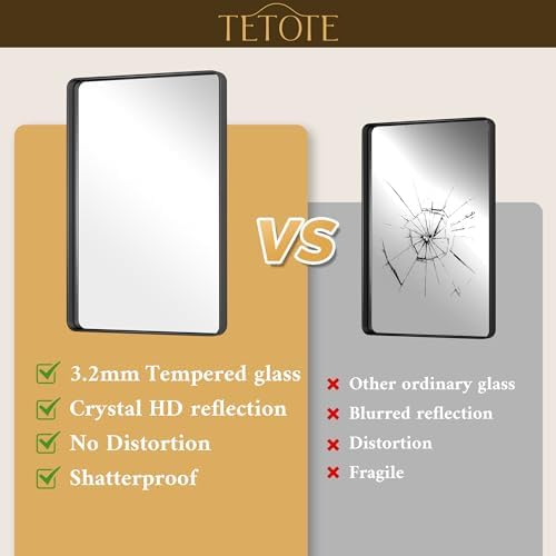 TETOTE Black Vanity Mirror 30 x 36 Inch Matte Metal Black Frame Mirror for Wall, Tempered Glass, Modern Farmhouse Wall Mounted Mirror for Decorative(Horizontal/Vertical)