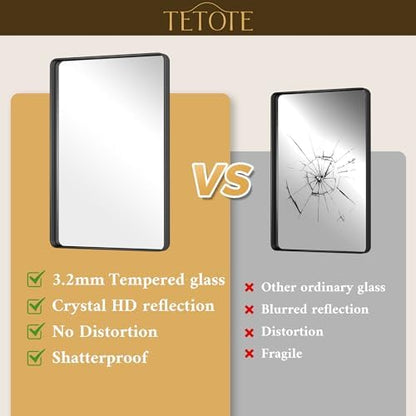 TETOTE Black Bathroom Mirror 24 x 30 Matte Black Metal Framed Vanity Mirror, Tempered Glass, Wall Mounted for Bathroom, Entryway, Bedroom, Living Room(Horizontal/Vertical)