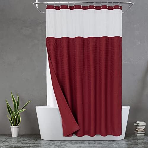 N&Y HOME Waffle Weave Shower Curtain with Snap Liner 71x72 Wine Red