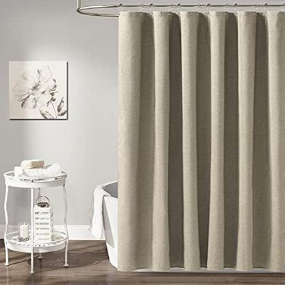 BTTN 60x72 Linen Textured Waterproof Cloth Shower Curtain Set, Khaki/Tan