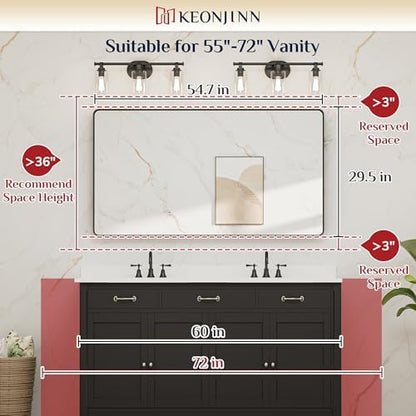 Keonjinn 55 x 30 Inch Brushed Nickel Bathroom Mirror, Tempered Glass