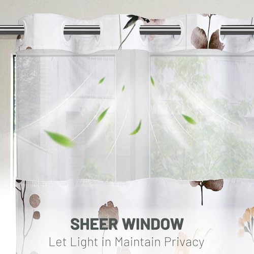 WITHLOC No Hook Floral Shower Curtain with Liner, Brown, 71x74