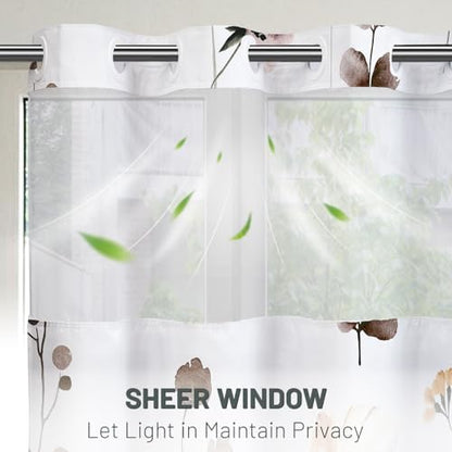 WITHLOC No Hook Floral Shower Curtain with Liner, Brown, 71x74