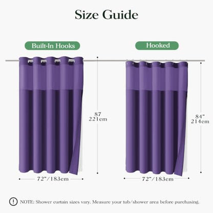 Dynamene Purple Hook Free Waffle Shower Curtain & Snap Fabric Liner,72x87