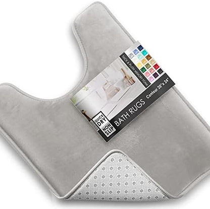 Clara Clark Bathroom Rugs, Velvet Memory Foam Bath Mat, Non-Slip, Machine Washable Bath Rugs - Dries Quickly, Ultra Soft Plush Bath Mats for Bathroom, 20 x 24, Silver