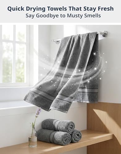 LANE LINEN Bath Towel Set 100% Cotton 6 Piece Soft Absorbent - Grey