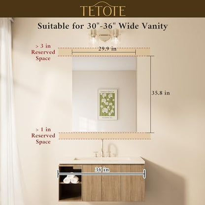 TETOTE Frameless Mirror 30" x 36" Frameless Tempered Bathroom Vanity Wall Mirror for Bedroom, Living Room, Entryway, Gym, Vertically/Horizontally