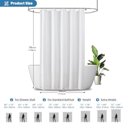 1 Pack Water-Repellent Fabric Shower Curtain Liner, 54x78 White