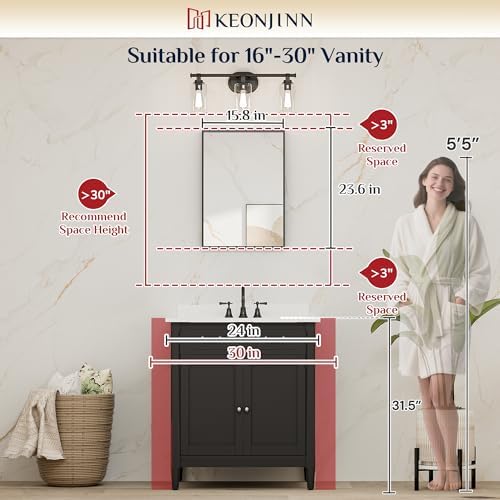 Keonjinn 16x24 Inch Black Bathroom Mirror for Over Sink, Rectangular