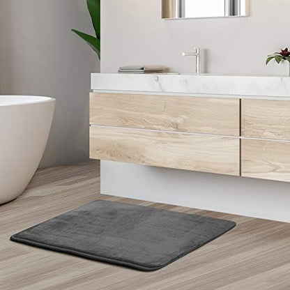 Clara Clark Bathroom Rugs, Velvet Memory Foam Bath Mat, Non-Slip, Machine Washable Bath Rugs - Dries Quickly, Ultra Soft Plush Bath Mats for Bathroom, 17 x 24, Grey