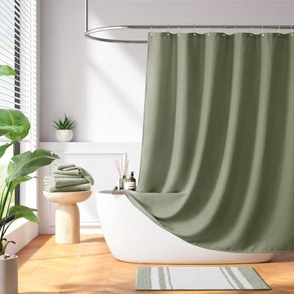 Madison Park Arbor Waffle Stall Shower Curtain, 36 x 72, Sage Green Solid