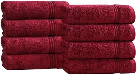 Superior Egyptian Cotton Bath Towel Set, Towels For Home Bathroom, Master, Guest Bath, Decor Essentials, Quick Dry, Absorbent, Large Body Towels, Spa, Hotel, Resort, Adult, Kids, Set of 8, Burgundy