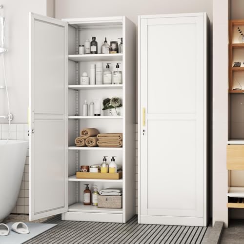 Tall Metal Narrow Bathroom Storage Locker Cabinet 67" H, Black Kitchen Pantry Cabinets,File Cabinet Organizer with 5 Adjustable Shelves and Lockable Doors for Kitchen Home Office Living Dining Room