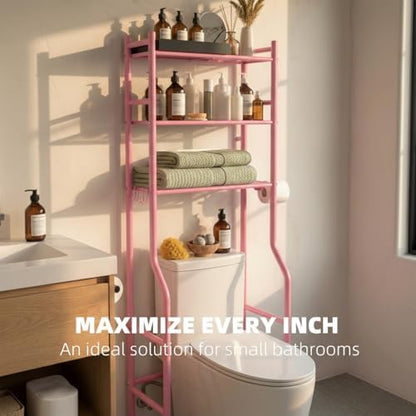 GloTika 3-Tier Over Toilet Storage, Anti-Tilt, 64" H, Pink