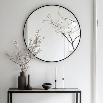 Oruii Round Mirror, 22 inch Black Circle Mirror, Matte Black Metal Frame