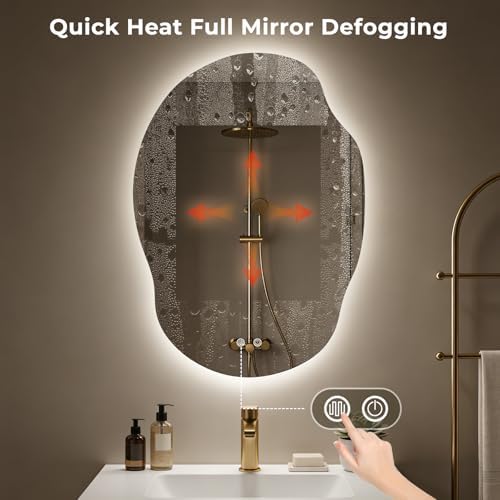 WallBeyond LED Bathroom Mirror with Lights, Asymmetrical Irregular Backlit Vanity Mirror, 35" H x25 W, Anti-Fog, Dimmable 3 Color Temp, Memory, Hardwired Mount, Horizontal/Vertical