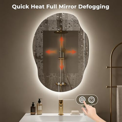 WallBeyond LED Bathroom Mirror with Lights, Asymmetrical Irregular Backlit Vanity Mirror, 35" H x25 W, Anti-Fog, Dimmable 3 Color Temp, Memory, Hardwired Mount, Horizontal/Vertical