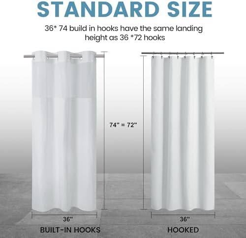 EUTXL Heavyweight No Hook Shower Curtain with Liner, White, 36x74