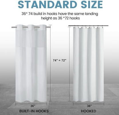 EUTXL Heavyweight No Hook Shower Curtain with Liner, White, 36x74