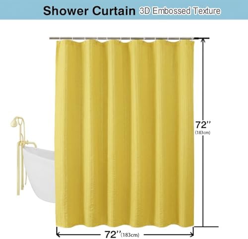Aiyufeng Moga Lemon Yellow Fabric Shower Curtains for Bathroom - Hotel Spa Polyester Cloth Bath Curtain with 12 Holes, 72x72, Machine Washable, Lemon Yellow