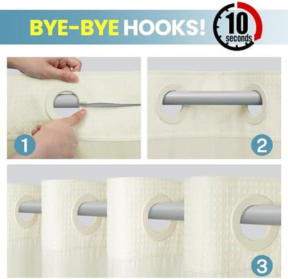 SORTTO No Hook Waffle Shower Curtain with Snap in Liner Set, 71x74, Ivory