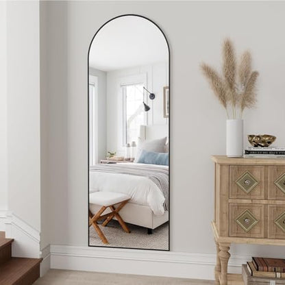 Dewfig Arched Full Length Mirror, 57"X20" Large Full Body Mirror, Black