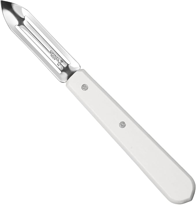 OPINEL Les Essentials - Small Kitchen 4 Piece Knife Set - Paring, Serrated, Peeler, Vegetable Knife, Corrosion Resistant High Carbon Steel, Made in France (Art Deco)