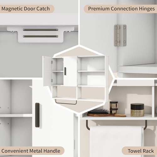 Bathroom Wall Cabinet, Medicine Cabinet with 2 Doors, White