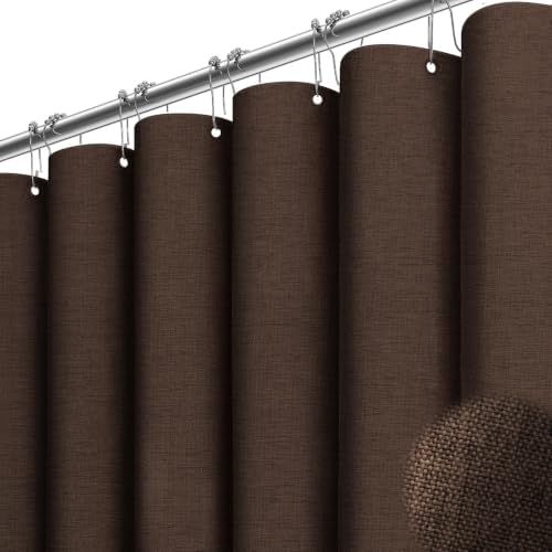 BTTN 84x72 Wide Linen Textured Waterproof Thick Cloth Shower Curtain, Brown