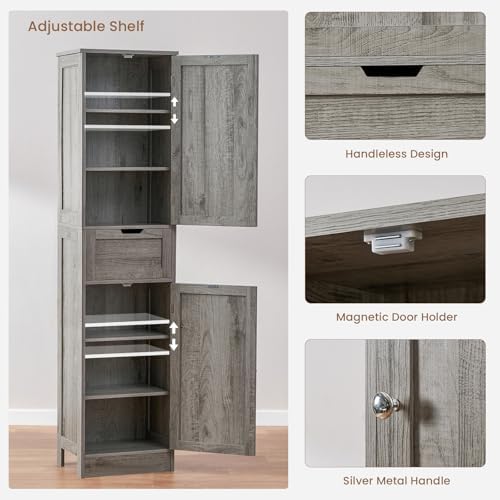 Iwell 66.9" Tall Bathroom Storage Cabinet with 2 Doors & 1 Drawer