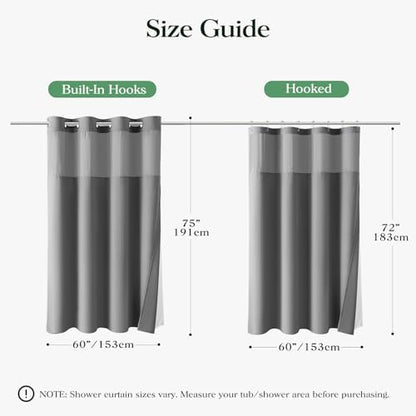 Dynamene Grey Hook Free Waffle Shower Curtain & Snap-in Fabric Liner,60x75