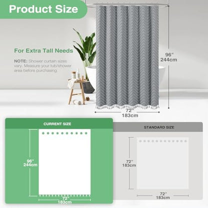 Dynamene Extra Long Boho Shower Curtain Tufted Chevron 72"x96" Grey