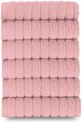 Elegant Comfort 100% Turkish Cotton Corduroy Ribbed Luxury Washcloths 6 Pack Soft 13 x 13 Inch - Higly Absorbent, Durable, Quick Dry, Spa Premium Hotel Quality for Bathroom or Travel, Dusty Rose