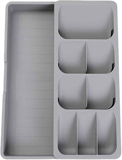 Expandable Kitchen Drawer Organizer Tray, 15.9×10.3×2.2in,Adjustable Silverware Storage for Spoons,Forks,Knives, Compact Cutlery Holder Saves Space(Grey)
