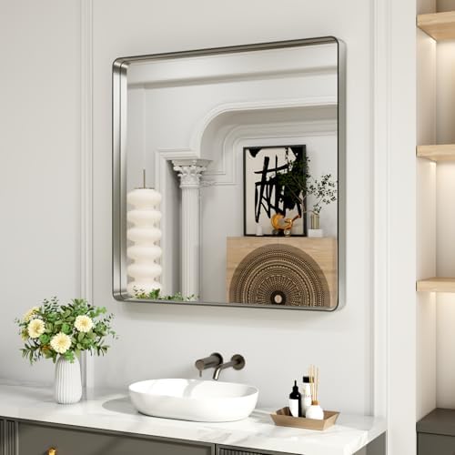 LOAAO 30X30 Inch Brushed Nickel Bathroom Mirror