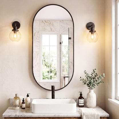 Sweetcrispy 24" x 48" Black Bathroom Mirror for Wall, Oval Walls Mirror