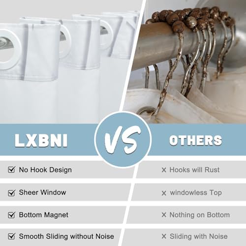LXBNI No Hook Shower Curtain with Liner, Grey Shadow, 71 x 74 Inch