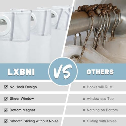 LXBNI No Hook Shower Curtain with Liner, Grey Shadow, 71 x 74 Inch