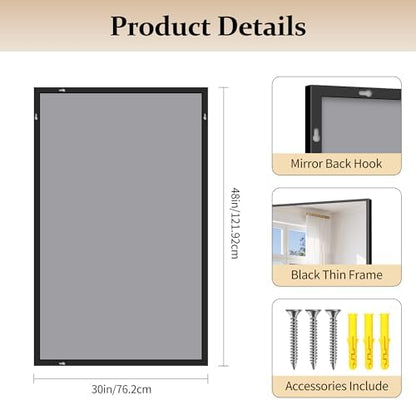 COFENY Black Bathroom Mirror for Wall, 30x48 Inch Rectangle Mirrors with Metal Frame, Modern Vanity Wall Mirror Decor for Bathroom Living Room, Entryway Hangs Horizontal or Vertical