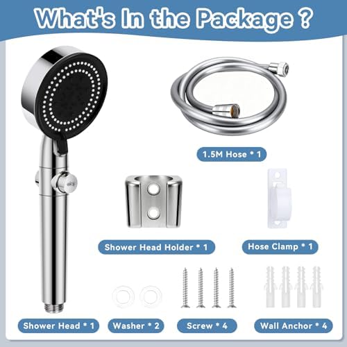 5+1 Mode High Pressure Replacement Silver RV Shower Head with Hose