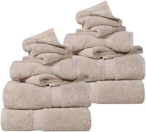 SUPERIOR Egyptian Cotton Ultra Plush & Absorbent, 12 Piece Set, Stone