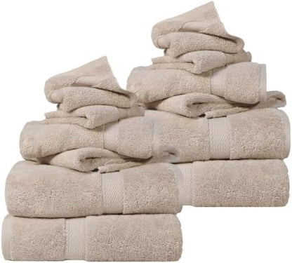 SUPERIOR Egyptian Cotton Ultra Plush & Absorbent, 12 Piece Set, Stone