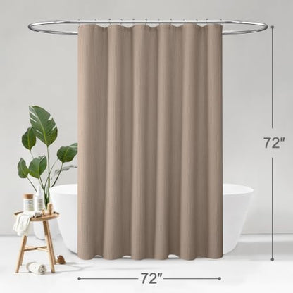 Waffle Weave Shower Curtain Heavyweight Cotton Fabric Beige 72Wx72L