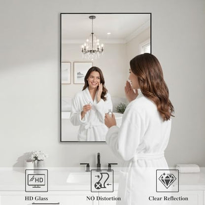 Koonmi Black Mirrors for Wall, 24x36 Inch Bathroom Mirror, Rectangular Wall Mirror for Living Room Bedroom Bathroom, Hangs Horizontally or Vertically
