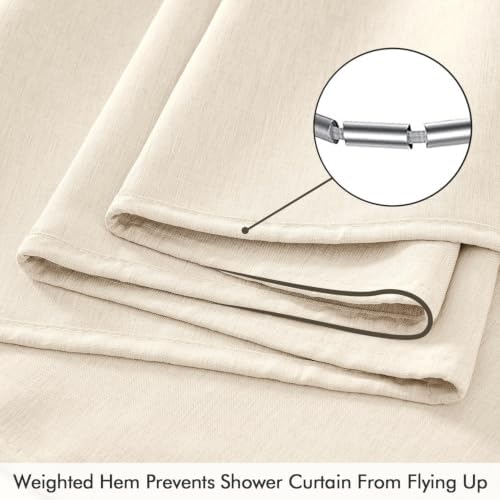ANRODUO Cream White Extra Long Linen Fabric Shower Curtain Set - W72xL108